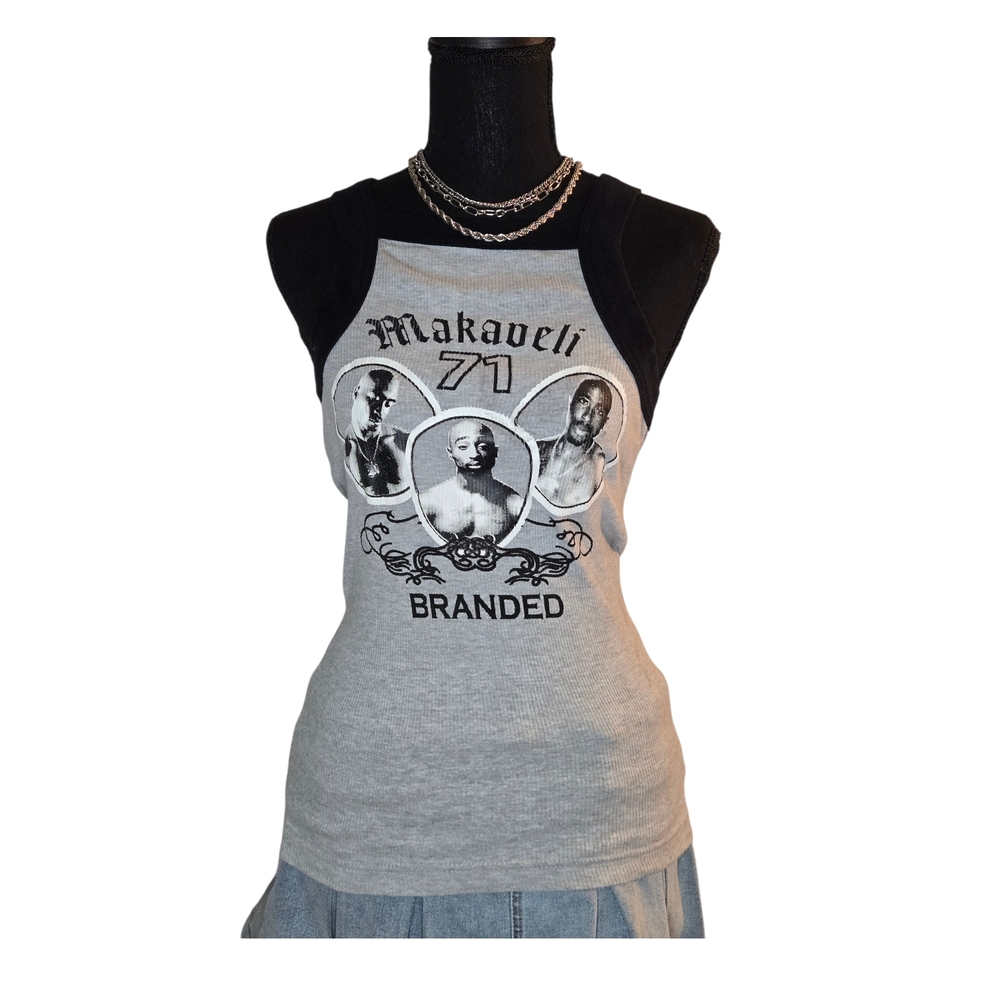 Cute Gray Ribbed Tupac Graphic Tank Top!